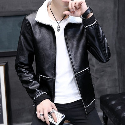 2019 Explosion Models Short Cotton Coat Leather One Men's Cotton Coat Men's Leather PU Leather Jacket Men's Plus Velvet Jacket