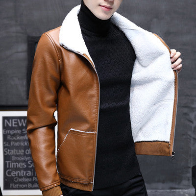 2019 Explosion Models Short Cotton Coat Leather One Men's Cotton Coat Men's Leather PU Leather Jacket Men's Plus Velvet Jacket