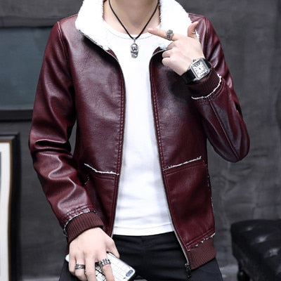 2019 Explosion Models Short Cotton Coat Leather One Men's Cotton Coat Men's Leather PU Leather Jacket Men's Plus Velvet Jacket