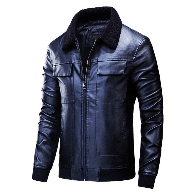 Oumor Men Autumn New Casual Vintage Biker Leather Jackets Coat Men Fashion Outfit Bomber Motorcycle PU Leather Jacket Coats Men