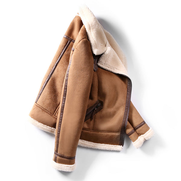 Women Faux Sheepskin Shearling Coat New Warm Suede Jacket Motorcycle Lamb Fur Coats Brown Leather Jacket AS30100