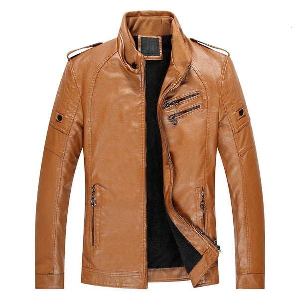 Men 2019 Autumn New Casual Thick Fleece Pockets Leather Jacket Coat Men PU Leather Motorcycle Vintage Faux Leather Jackets Men