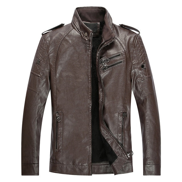 Men 2019 Autumn New Casual Thick Fleece Pockets Leather Jacket Coat Men PU Leather Motorcycle Vintage Faux Leather Jackets Men