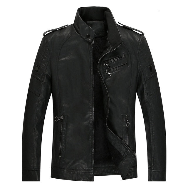 Men 2019 Autumn New Casual Thick Fleece Pockets Leather Jacket Coat Men PU Leather Motorcycle Vintage Faux Leather Jackets Men