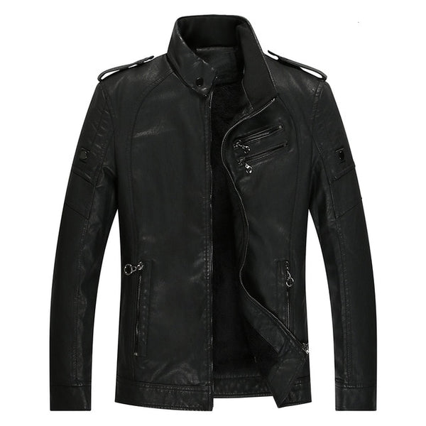 Men 2019 Autumn New Casual Thick Fleece Pockets Leather Jacket Coat Men PU Leather Motorcycle Vintage Faux Leather Jackets Men