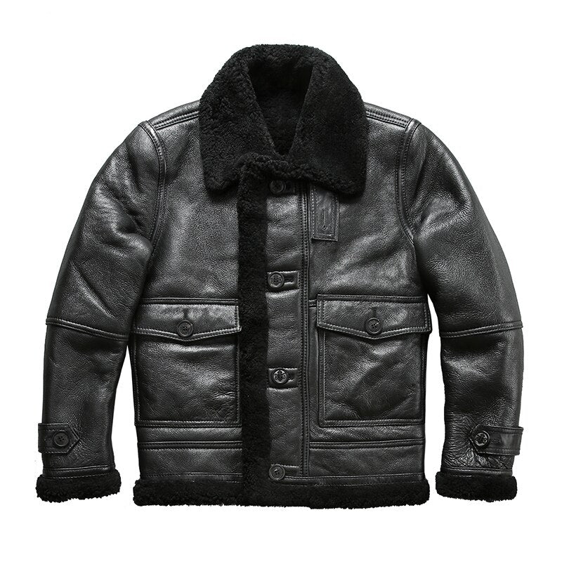 8007 Read Description! Asian size super quality warm genuine sheep fur leather jacket mens winter shearling bomber fur jacket