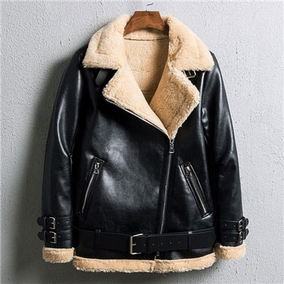 Winter Bomber Jacket Women 2019 New Lamb Fur Motorcycle Overcoats Fashion Solid Outerwear Women Leather Jacket Winter Coats
