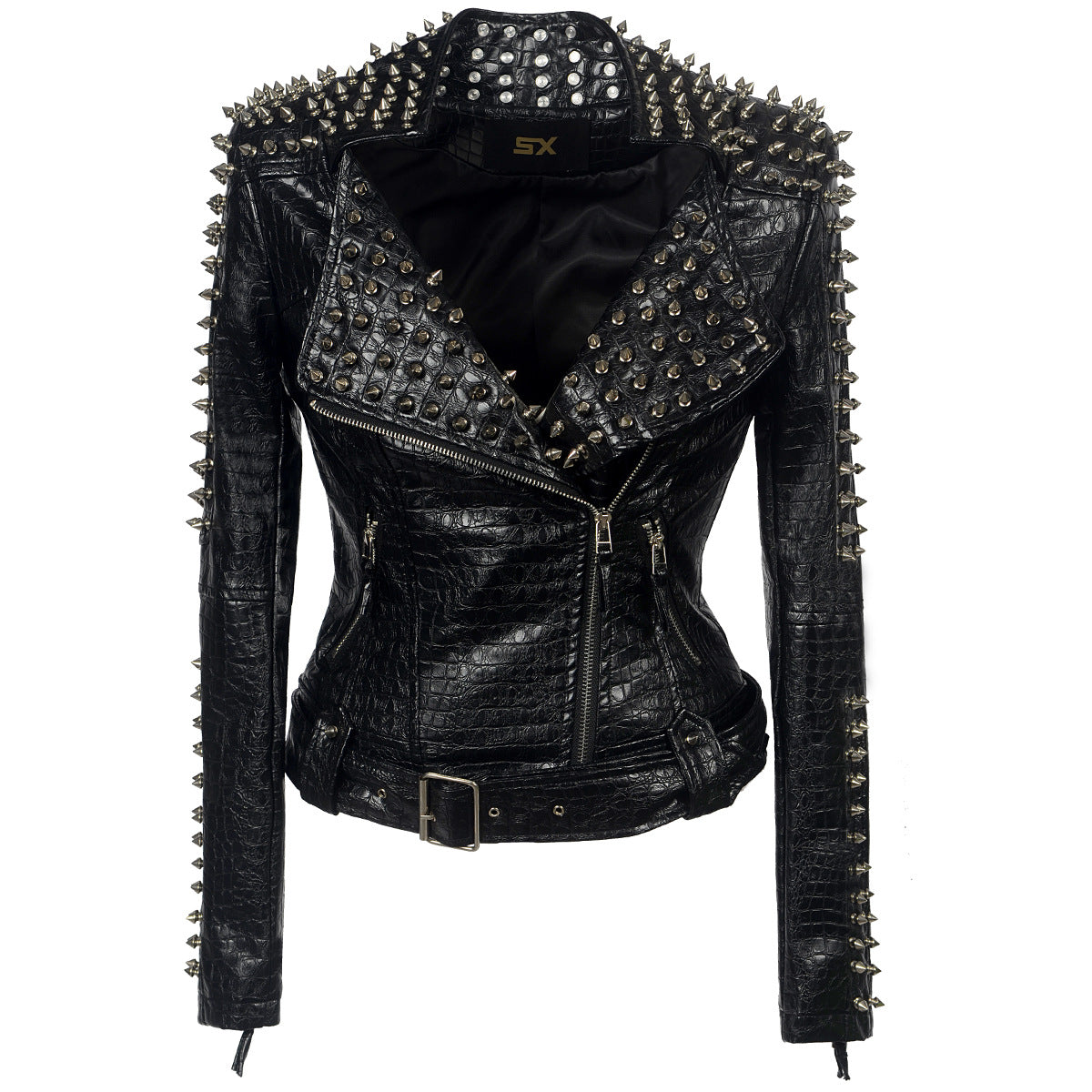 Faux Leather PU Jacket Punk Rivet Women Winter Autumn Motorcycle Jacket Black Leather Coat Outerwear Punk Biker Coat SX02