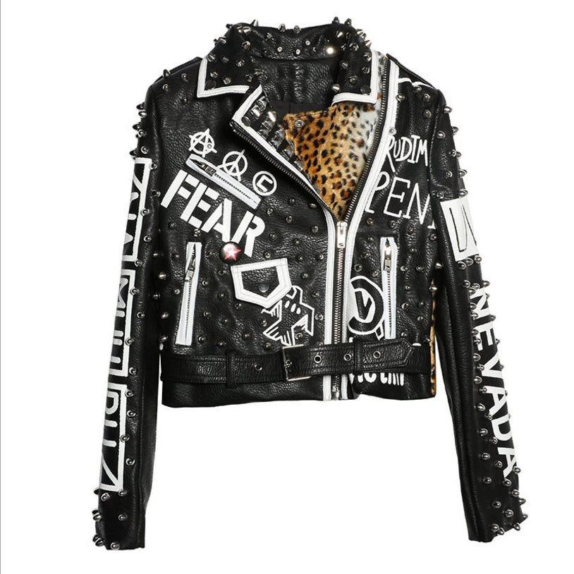 2018 ZyanInt Top Brand New Spring Fashion Good Quality Rivets Leopard Ladies Street Women PU Leather Jacket