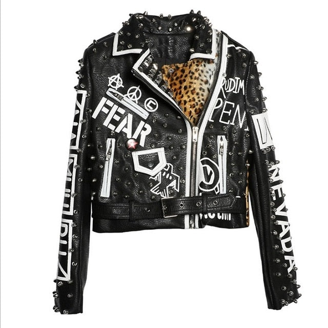 2018 ZyanInt Top Brand New Spring Fashion Good Quality Rivets Leopard Ladies Street Women PU Leather Jacket