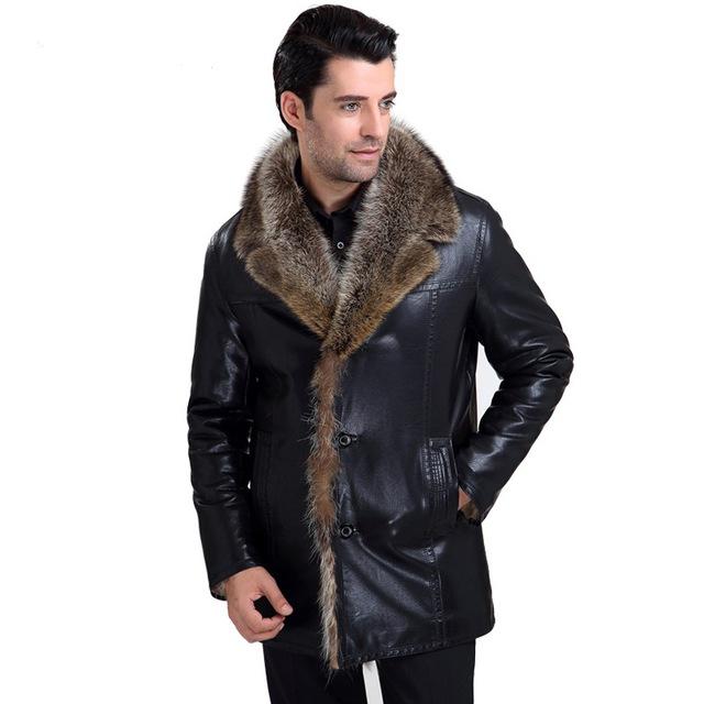 Abou Winter Fashion men fur coat Keep Warm leather jackets men High Quality Hot Sale leather jacket by real fur lined