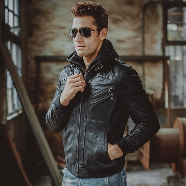 Sell Like Hot Cakes Men's Real Leather Jacket Men Motorcycle Removable Hood Winter Coat Men Warm Genuine Leather Jackets XS-3XL