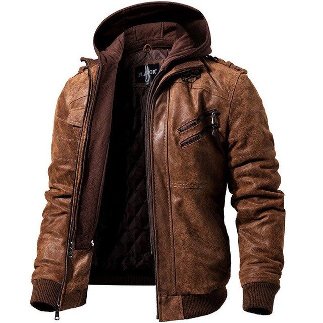 Sell Like Hot Cakes Men's Real Leather Jacket Men Motorcycle Removable Hood Winter Coat Men Warm Genuine Leather Jackets XS-3XL