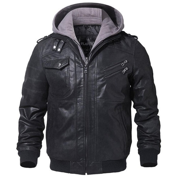 Sell Like Hot Cakes Men's Real Leather Jacket Men Motorcycle Removable Hood Winter Coat Men Warm Genuine Leather Jackets XS-3XL