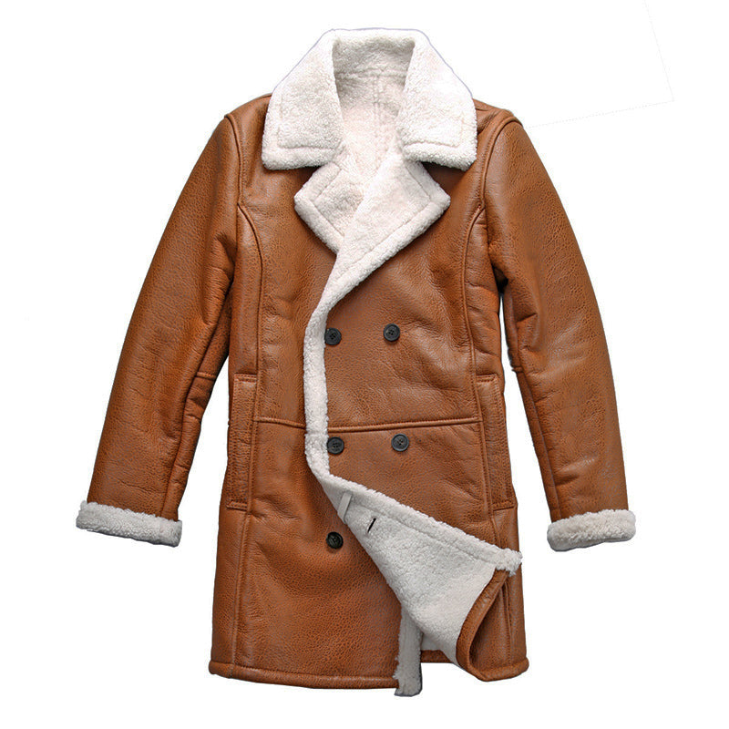 8023 Read Description! Asian size super quality warm genuine sheep fur leather wind coat mens winter shearling fur jacket