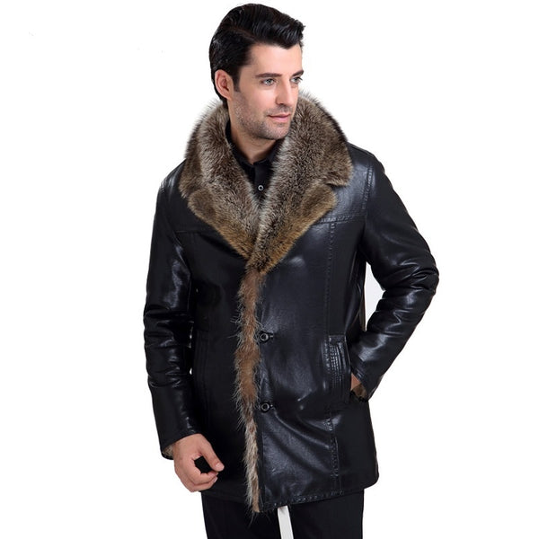 Abou Winter Fashion men fur coat Keep Warm leather jackets men High Quality Hot Sale leather jacket by real fur lined