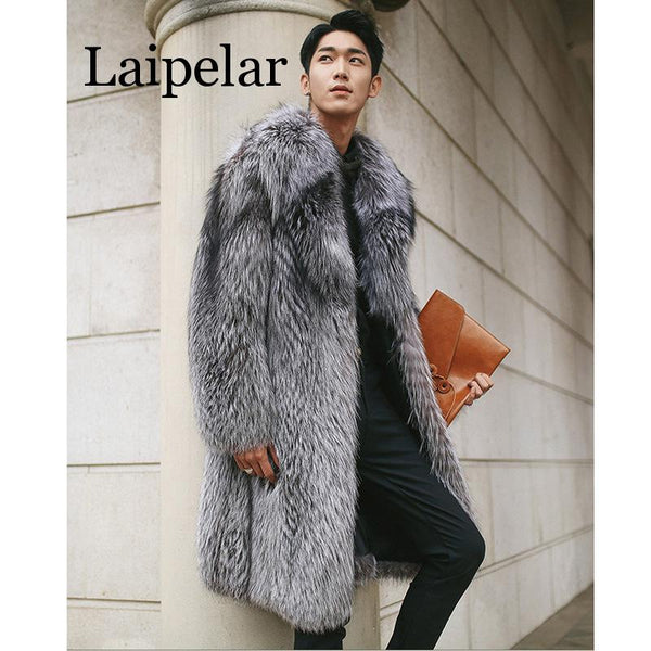 Laipelar New Mens Warm Plus Thickening Long Coat Jacket Faux Fur Coat Men Long Fox Fur Men's Fur Coat