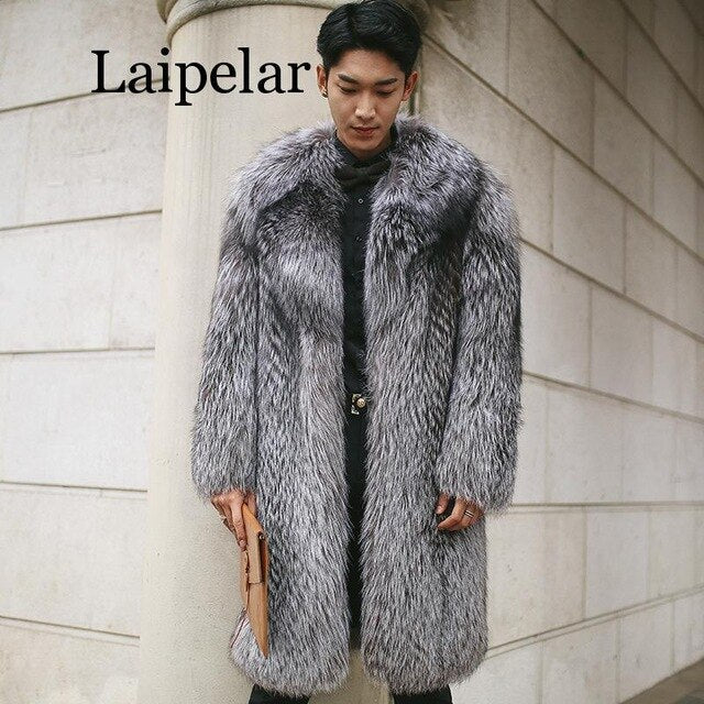Laipelar New Mens Warm Plus Thickening Long Coat Jacket Faux Fur Coat Men Long Fox Fur Men's Fur Coat