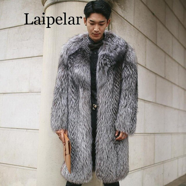 Laipelar New Mens Warm Plus Thickening Long Coat Jacket Faux Fur Coat Men Long Fox Fur Men's Fur Coat