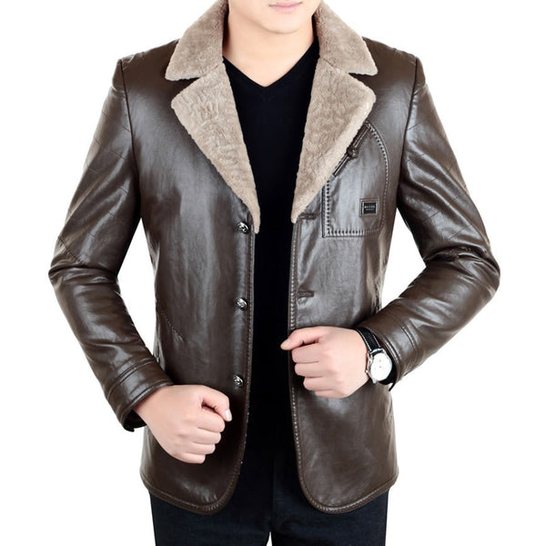 Winter Leather Motorcycle Jacket Men 2018  Casual Slim Black Long Sleeve Coat Plus Size Warm Cashmere Windbreaker Jacket Men