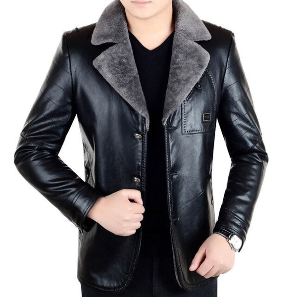 Winter Leather Motorcycle Jacket Men 2018  Casual Slim Black Long Sleeve Coat Plus Size Warm Cashmere Windbreaker Jacket Men