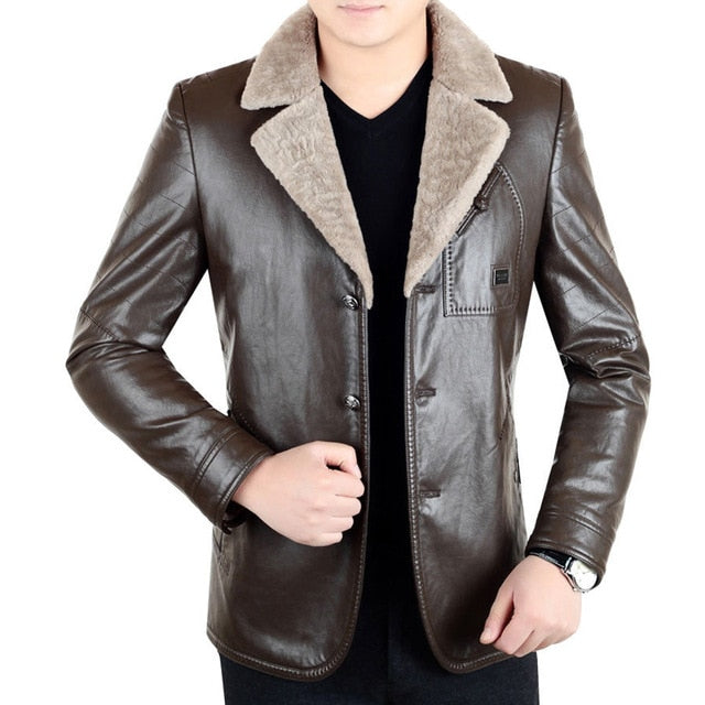 Winter Leather Motorcycle Jacket Men 2018  Casual Slim Black Long Sleeve Coat Plus Size Warm Cashmere Windbreaker Jacket Men
