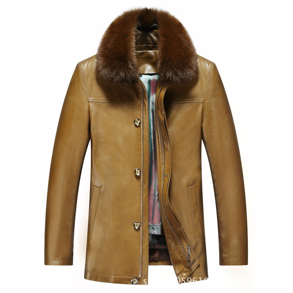 817 New Fashion Winter Clothing Men's long Jacket  Leather Coat Men's Leather Coat Winter Rabbit Fur linning Mink Fur Jacket
