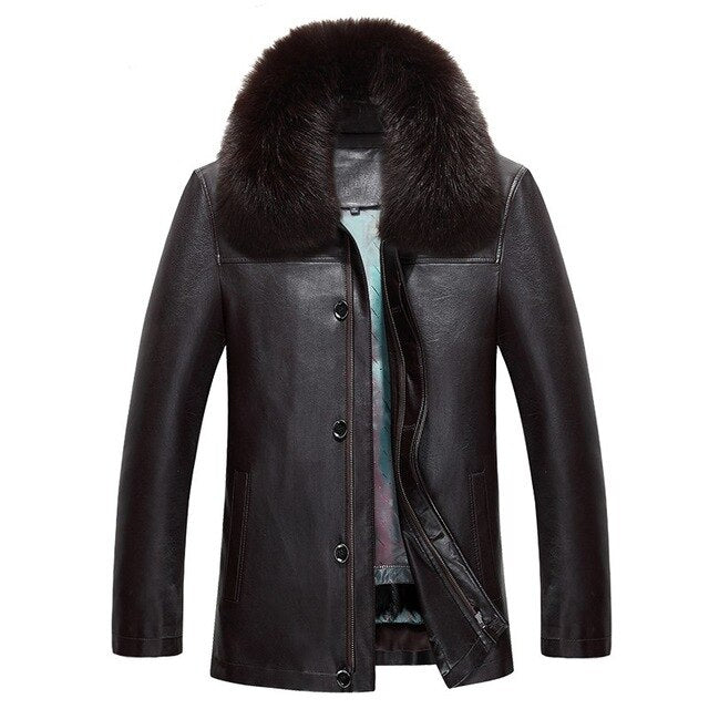817 New Fashion Winter Clothing Men's long Jacket  Leather Coat Men's Leather Coat Winter Rabbit Fur linning Mink Fur Jacket