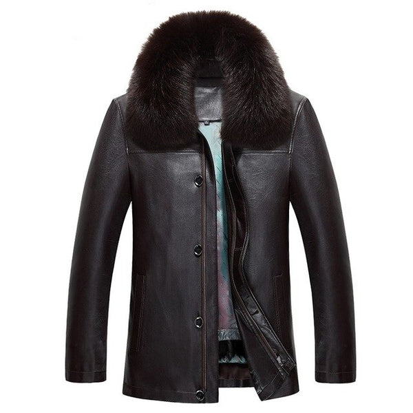 817 New Fashion Winter Clothing Men's long Jacket  Leather Coat Men's Leather Coat Winter Rabbit Fur linning Mink Fur Jacket