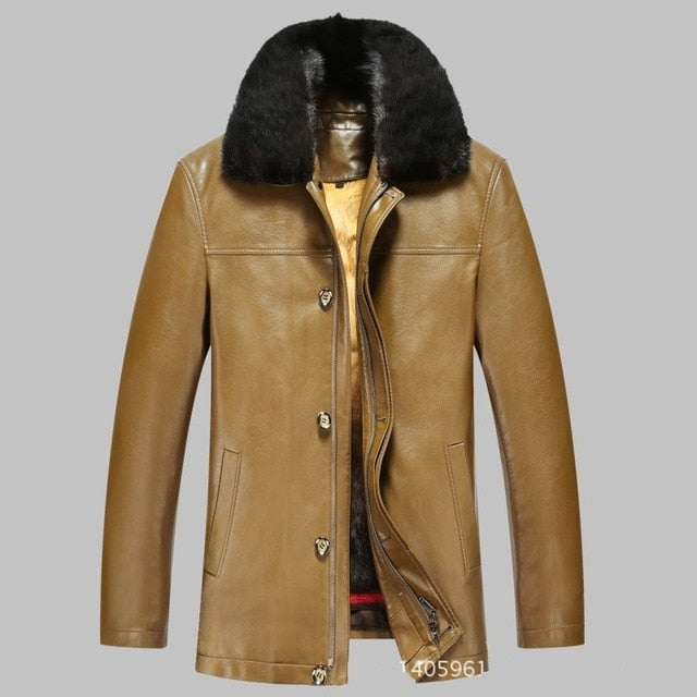 817 New Fashion Winter Clothing Men's long Jacket  Leather Coat Men's Leather Coat Winter Rabbit Fur linning Mink Fur Jacket