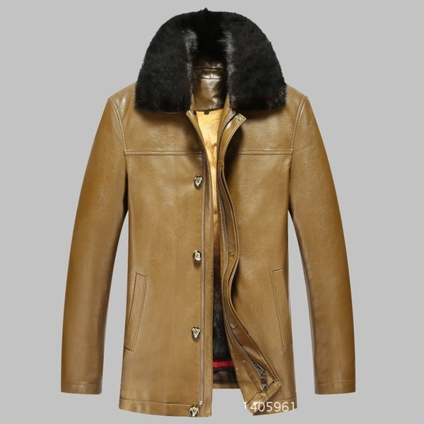 817 New Fashion Winter Clothing Men's long Jacket  Leather Coat Men's Leather Coat Winter Rabbit Fur linning Mink Fur Jacket