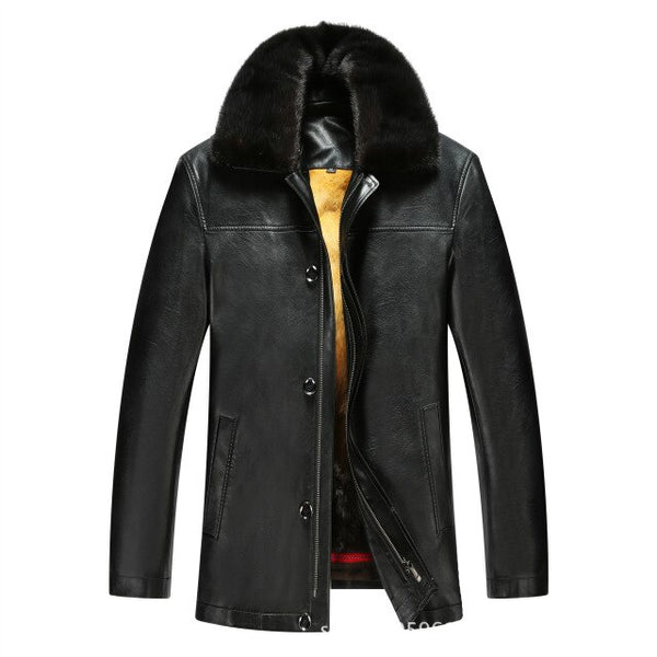 817 New Fashion Winter Clothing Men's long Jacket  Leather Coat Men's Leather Coat Winter Rabbit Fur linning Mink Fur Jacket