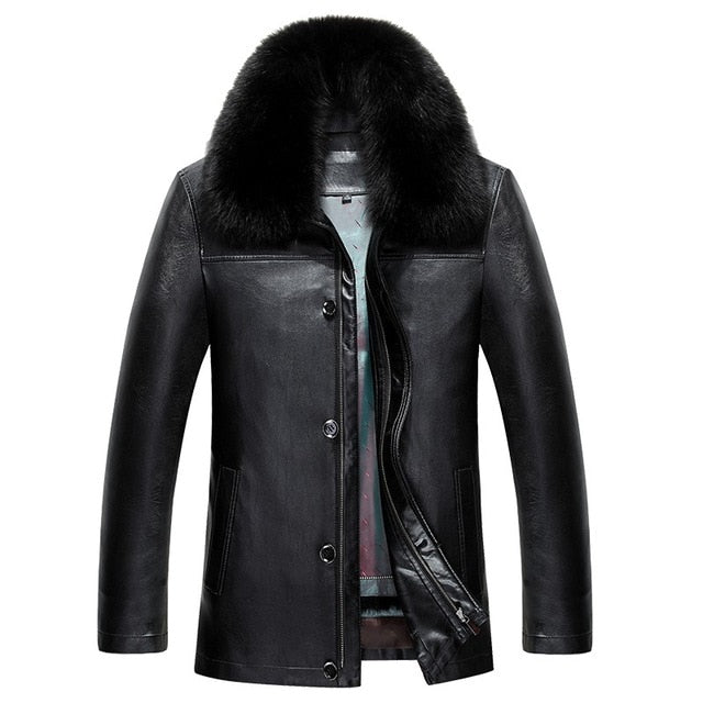 817 New Fashion Winter Clothing Men's long Jacket  Leather Coat Men's Leather Coat Winter Rabbit Fur linning Mink Fur Jacket