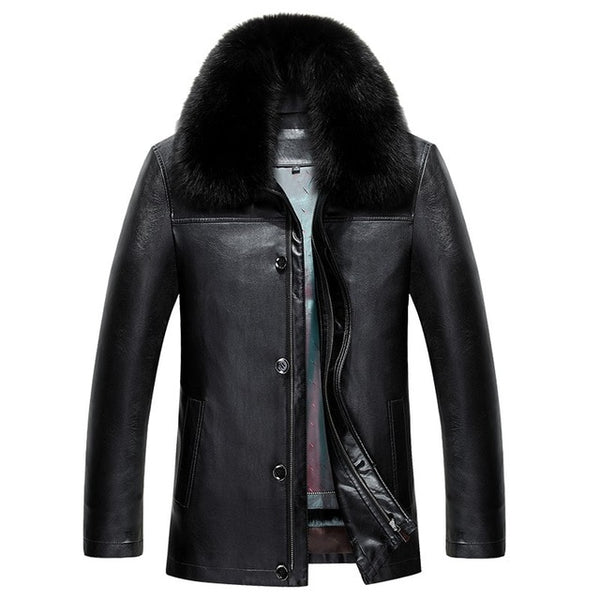 817 New Fashion Winter Clothing Men's long Jacket  Leather Coat Men's Leather Coat Winter Rabbit Fur linning Mink Fur Jacket