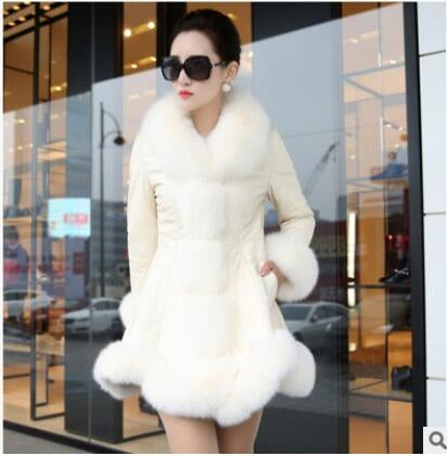 KULAZOPPER 2017 New Winter Leather Jacket Women Long Style Parka Fur Collar Thick Warm Fur Outwear For Female Clothes Coat LH032