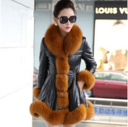 KULAZOPPER 2017 New Winter Leather Jacket Women Long Style Parka Fur Collar Thick Warm Fur Outwear For Female Clothes Coat LH032