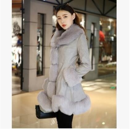 KULAZOPPER 2017 New Winter Leather Jacket Women Long Style Parka Fur Collar Thick Warm Fur Outwear For Female Clothes Coat LH032