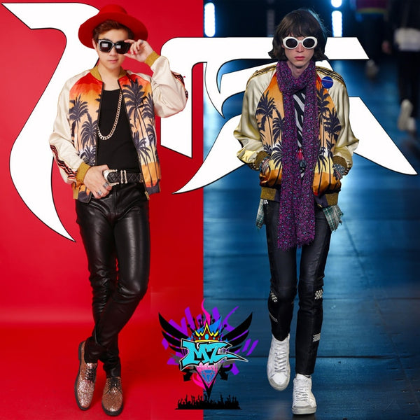 Korean version couple's clothing coconut palms zipper print trim fashion women's jacket coat personality southside riverdale