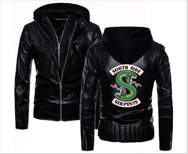 Men's riverdale leather hooded jacket punk South Side Serpents double zipper hooded leather motorcycle leather jacket
