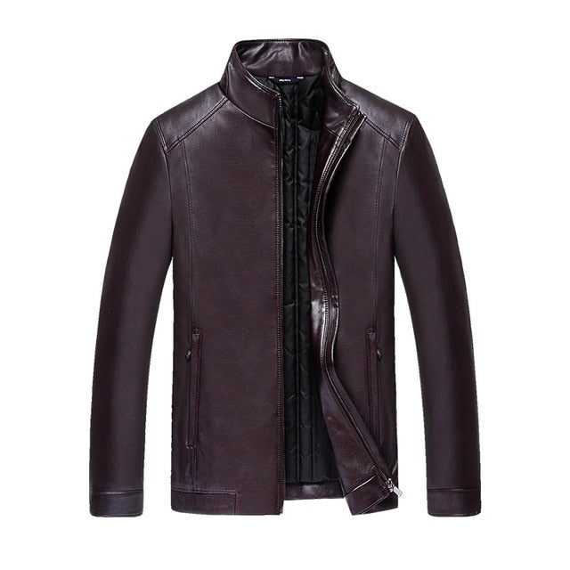 new 2019 Mens Winter PU Leather Coats  White Padded Jackets Men New Parkas Outwear Male Thick PU Overcoat