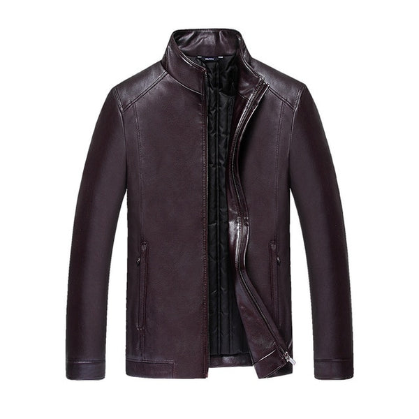 new 2019 Mens Winter PU Leather Coats  White Padded Jackets Men New Parkas Outwear Male Thick PU Overcoat