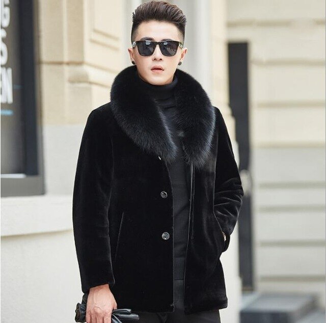 Autumn black faux mink leather jacket mens winter thicken warm fur leather coat men slim jackets jaqueta de couro fashion B88