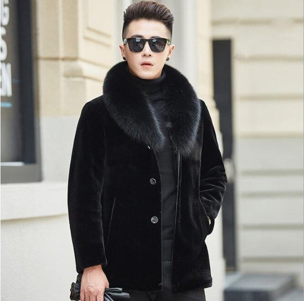 Autumn black faux mink leather jacket mens winter thicken warm fur leather coat men slim jackets jaqueta de couro fashion B88
