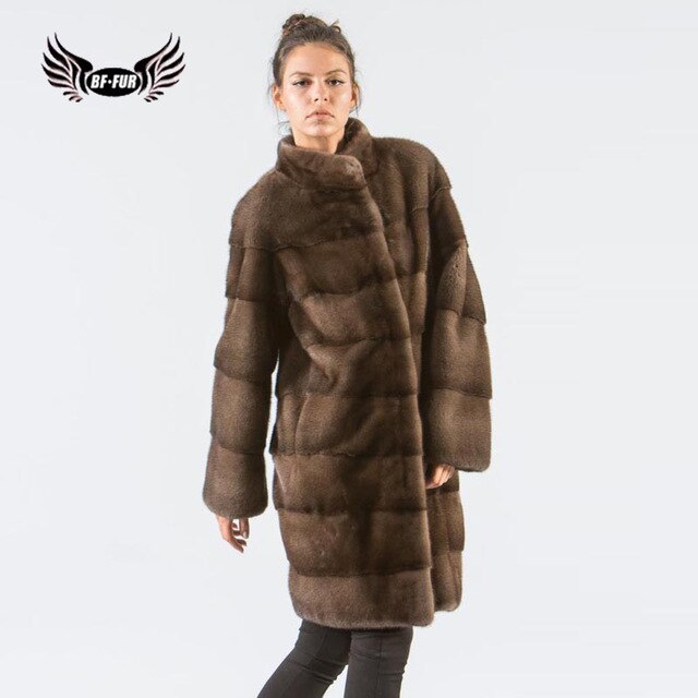 BFFUR Park With Natural Fur 2019 Fashion Mink Coats For Women Genuine Plus Size Karakul Ladies Real Furr Outerwear Full Pelt Top
