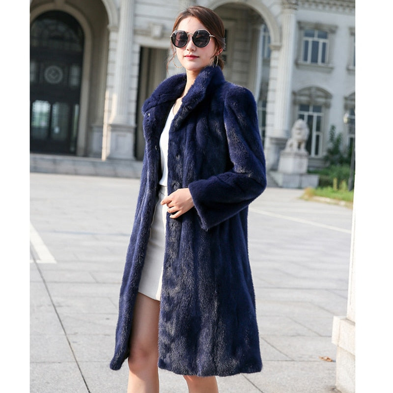 2019 Autumn and Winter New long-sleeved mink fur coat Mink imitation fur fashion vertical collar full female coat S-6XL