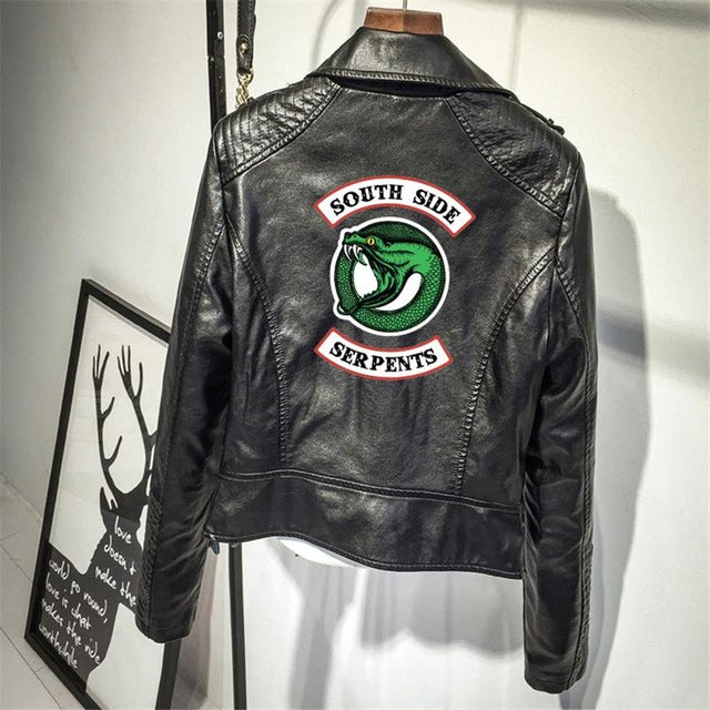 Southside Riverdale Print Logo Serpents Pink/black Pu Leather Jackets Women Riverdale Serpents Streetwear Leather Brand Coat