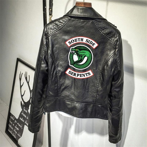 Southside Riverdale Print Logo Serpents Pink/black Pu Leather Jackets Women Riverdale Serpents Streetwear Leather Brand Coat