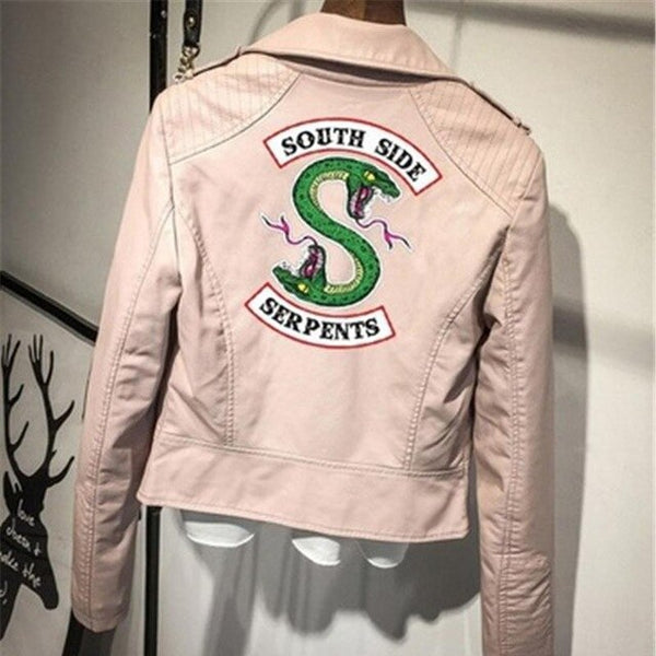 Southside Riverdale Print Logo Serpents Pink/black Pu Leather Jackets Women Riverdale Serpents Streetwear Leather Brand Coat