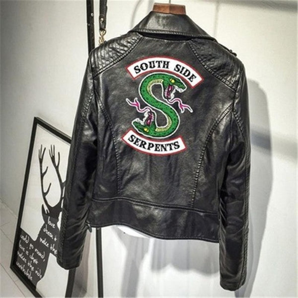 Southside Riverdale Print Logo Serpents Pink/black Pu Leather Jackets Women Riverdale Serpents Streetwear Leather Brand Coat