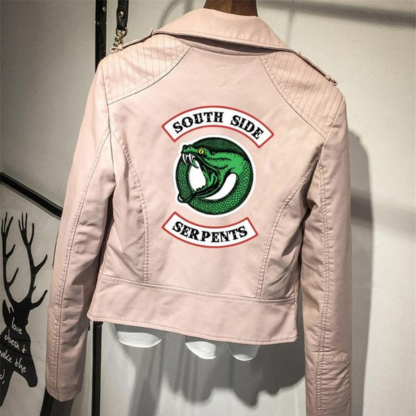 Southside Riverdale Print Logo Serpents Pink/black Pu Leather Jackets Women Riverdale Serpents Streetwear Leather Brand Coat